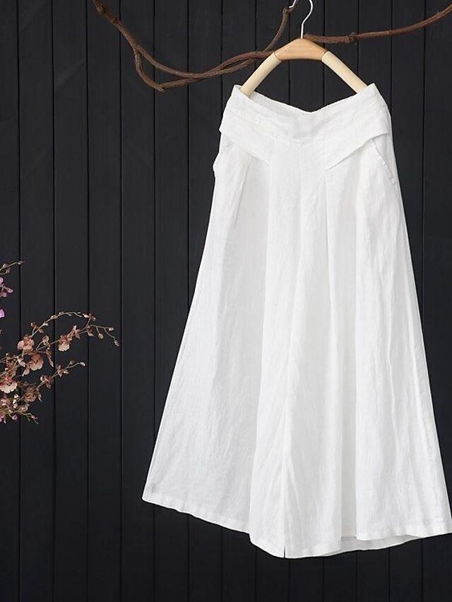 Fashion Wide Leg Plain Full Length Linen Trousers - Image 2