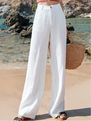 Fashion Wide Leg Plain Full Length Trousers - Image 7