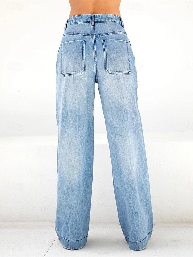 Fashion Wide Leg Plain High Waist Full Length Jeans - Image 2