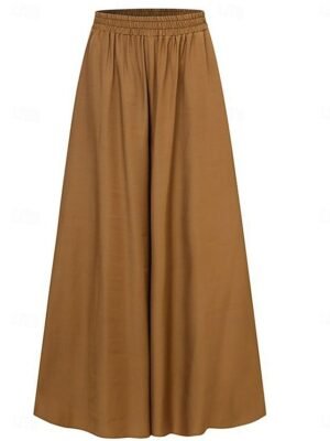 Fashion Wide Leg Plain High Waist Full Length Chinos - Image 5
