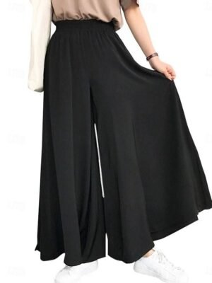 Fashion Wide Leg Plain High Waist Full Length Chinos - Image 6