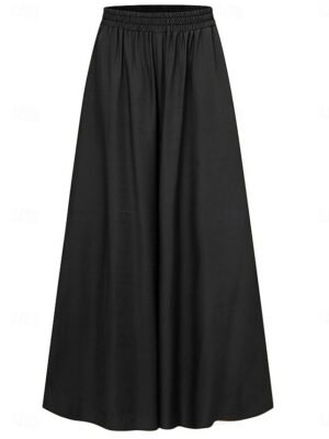 Fashion Wide Leg Plain High Waist Full Length Chinos - Image 7