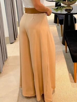 Fashion Wide Leg Pleated High Waist Full Length Trousers - Image 2