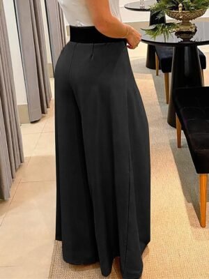 Fashion Wide Leg Pleated High Waist Full Length Trousers - Image 4