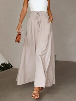 Fashion Wide Leg Shamrock Drawstring Full Length Trousers - Image 9