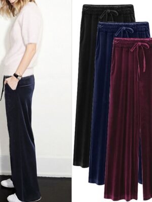 Fashion Wide Leg Velvet Full Length Trousers - Image 1