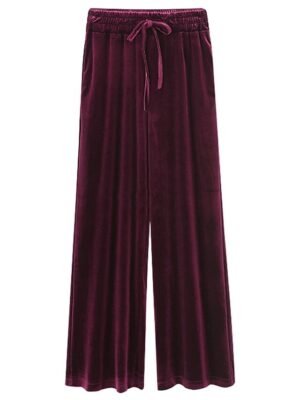 Fashion Wide Leg Velvet Full Length Trousers - Image 2