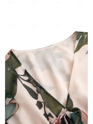 Feminine A-Line Rose Pattern V-Neck Flutter Sleeve Midi Dress - Image 15