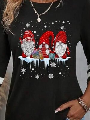 Festival Regular Print Round Neck Long Sleeve Tops - Image 2