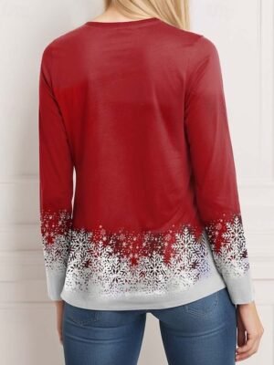 Festive Casual Stretchy Christmas Tree Print Crew Neck 3/4 Sleeve Tunic - Image 2
