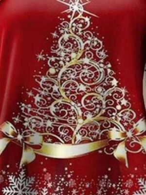 Festive Casual Stretchy Christmas Tree Print Crew Neck 3/4 Sleeve Tunic - Image 3