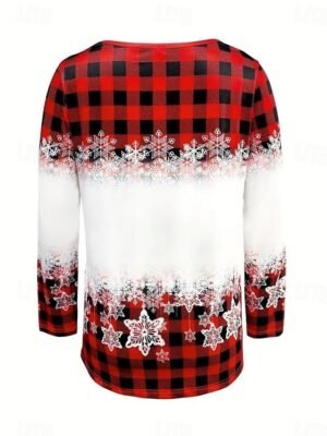 Festive Casual Stretchy Christmas Tree Print Crew Neck 3/4 Sleeve Tunic - Image 5