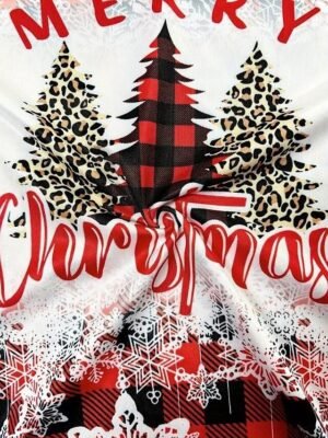 Festive Casual Stretchy Christmas Tree Print Crew Neck 3/4 Sleeve Tunic - Image 6