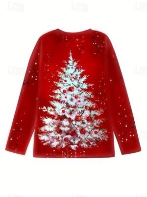 Festive Comfort Fit Christmas Tree Round Neck Long Sleeve Top - Image 2