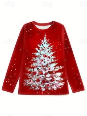 Festive Comfort Fit Christmas Tree Round Neck Long Sleeve Top - Image 3