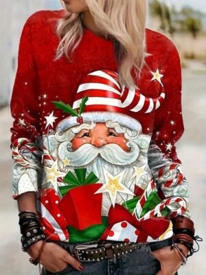 Festive Comfort Fit Christmas Tree Round Neck Long Sleeve Top - Image 5