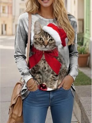 Festive Comfort Fit Christmas Tree Round Neck Long Sleeve Top - Image 7