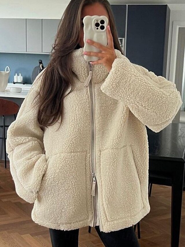 Fleece Regular Fit Plain Turndown Long Sleeve Jacket - Image 2