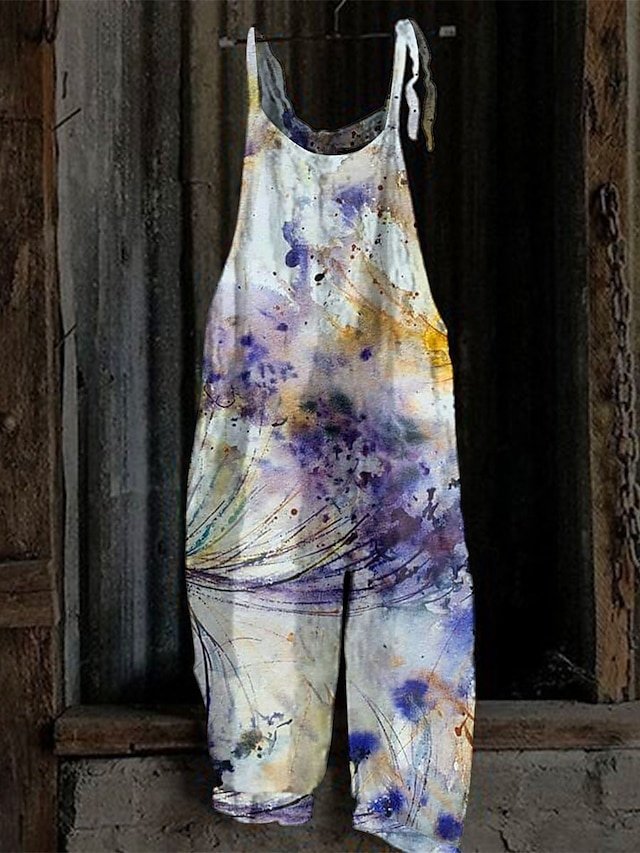 Floral Loose Fit Strap Straight Overall - Image 1