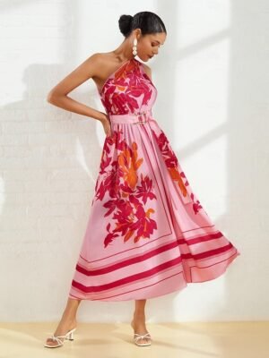 Floral Maxi Dress One Shoulder Sleeveless Summer - Image 1