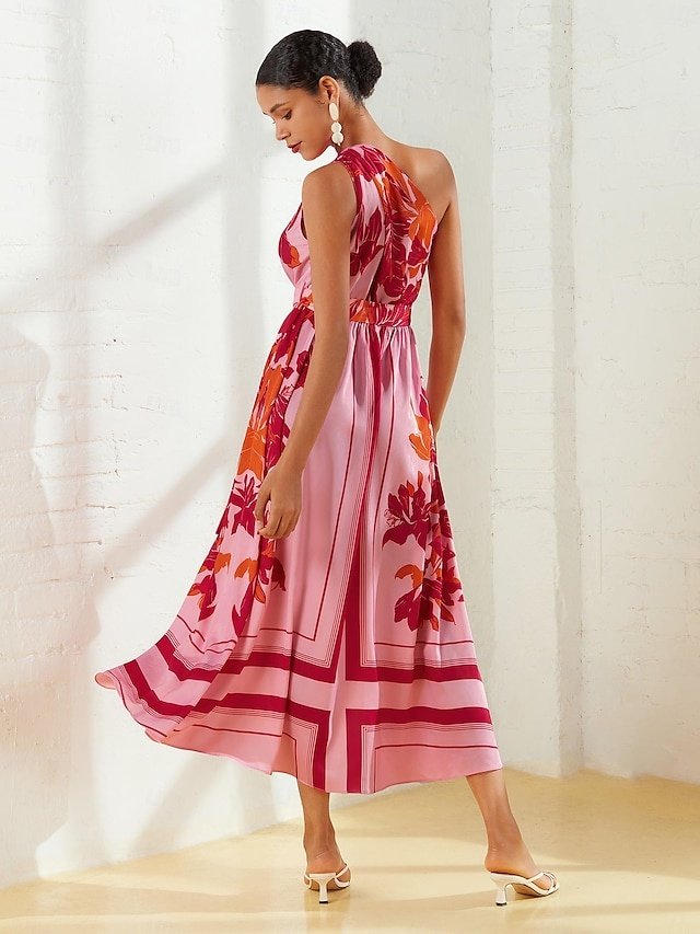 Floral Maxi Dress One Shoulder Sleeveless Summer - Image 2