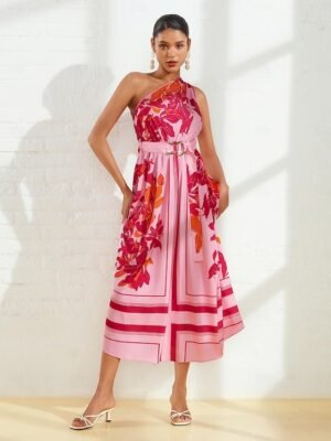 Floral Maxi Dress One Shoulder Sleeveless Summer - Image 5