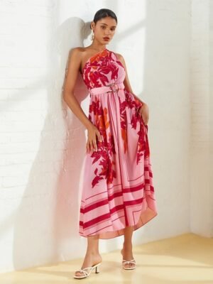 Floral Maxi Dress One Shoulder Sleeveless Summer - Image 6