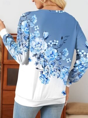 Floral Street Casual Basic Round Neck Long Sleeve Top - Image 2