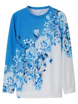 Floral Street Casual Basic Round Neck Long Sleeve Top - Image 3