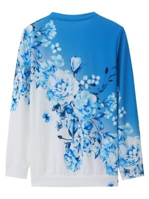 Floral Street Casual Basic Round Neck Long Sleeve Top - Image 4