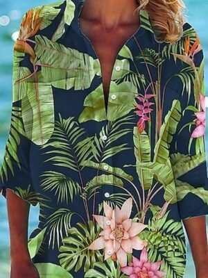 Flowy Casual Animal Floral V Neck Long Sleeve Mini Dress - Image 3