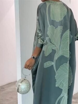 Formal Fitted Floral V Neck Long Sleeve Midi Dress - Image 2