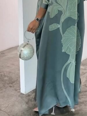 Formal Fitted Floral V Neck Long Sleeve Midi Dress - Image 5