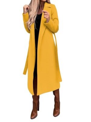 Formal Long Belted Lapel Long Sleeve Trench Coat - Image 10