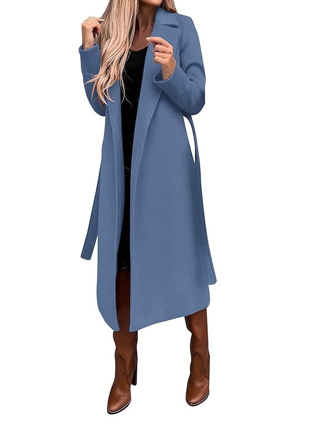 Formal Long Belted Lapel Long Sleeve Trench Coat - Image 7