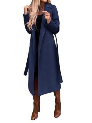 Formal Long Belted Lapel Long Sleeve Trench Coat - Image 9