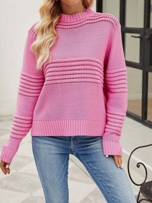 Formal Loose Solid Crew Neck Long Sleeve Regular Knit Top - Image 9