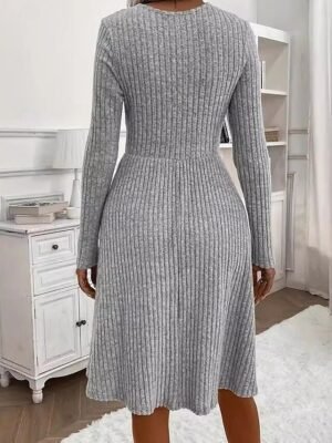 Formal Regular Fit Draped V Neck Long Sleeve Mini Dress - Image 2
