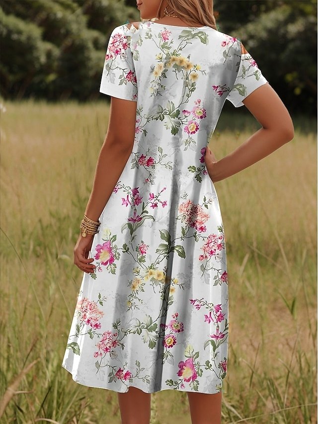 Formal Regular Fit Floral Crew Neck Short Sleeve Midi Dress - Image 2