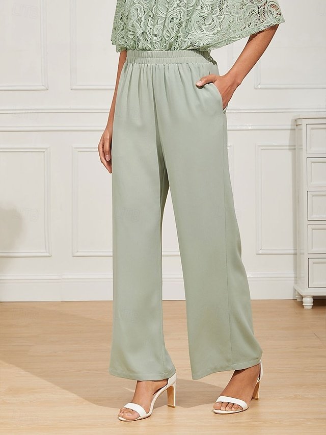 Formal Regular Fit Plain High Waist Full Length Wide Leg Chinos - Image 2