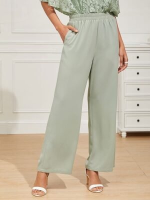 Formal Regular Fit Plain High Waist Full Length Wide Leg Chinos - Image 3