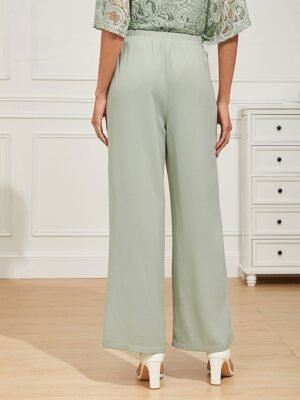 Formal Regular Fit Plain High Waist Full Length Wide Leg Chinos - Image 4