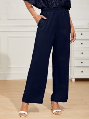 Formal Regular Fit Plain High Waist Wide Leg Full Length Chinos - Image 1