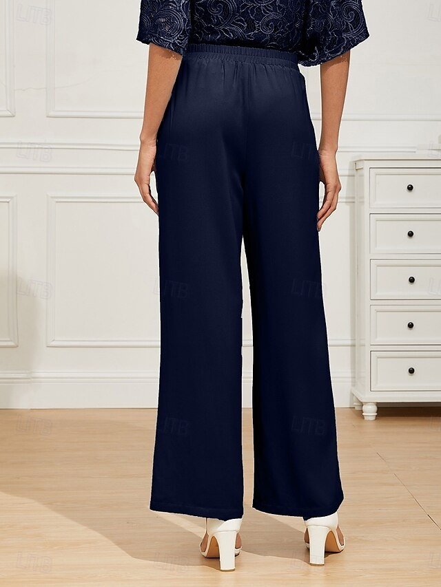 Formal Regular Fit Plain High Waist Wide Leg Full Length Chinos - Image 2