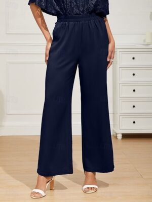 Formal Regular Fit Plain High Waist Wide Leg Full Length Chinos - Image 3