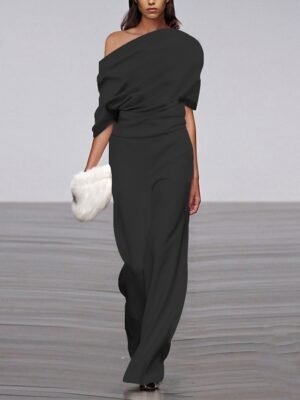 Formal Regular Fit Solid Color Half Sleeve Raglan Jumpsuit - Image 1