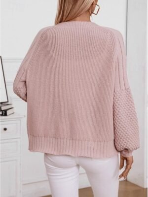 Formal Regular Pure V Neck Lantern Sleeve Long Cardigan - Image 2