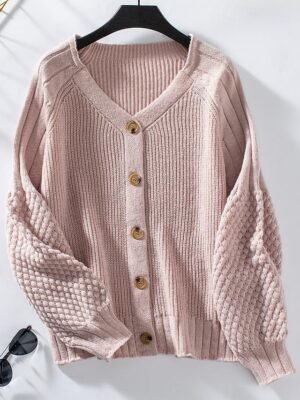 Formal Regular Pure V Neck Lantern Sleeve Long Cardigan - Image 6