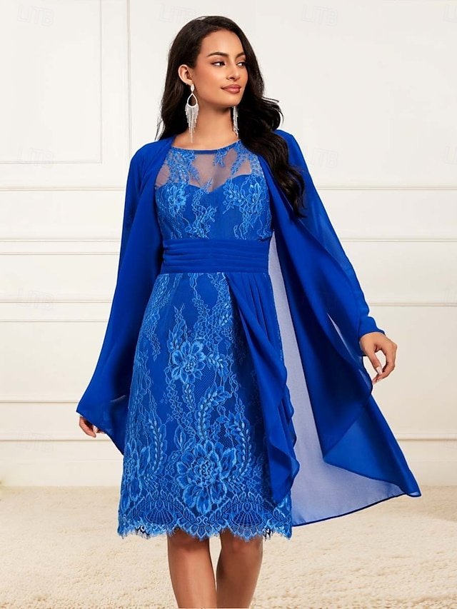 Formal Ruched Solid Crew Neck Short Sleeve Mini Knee Length Dress - Image 1