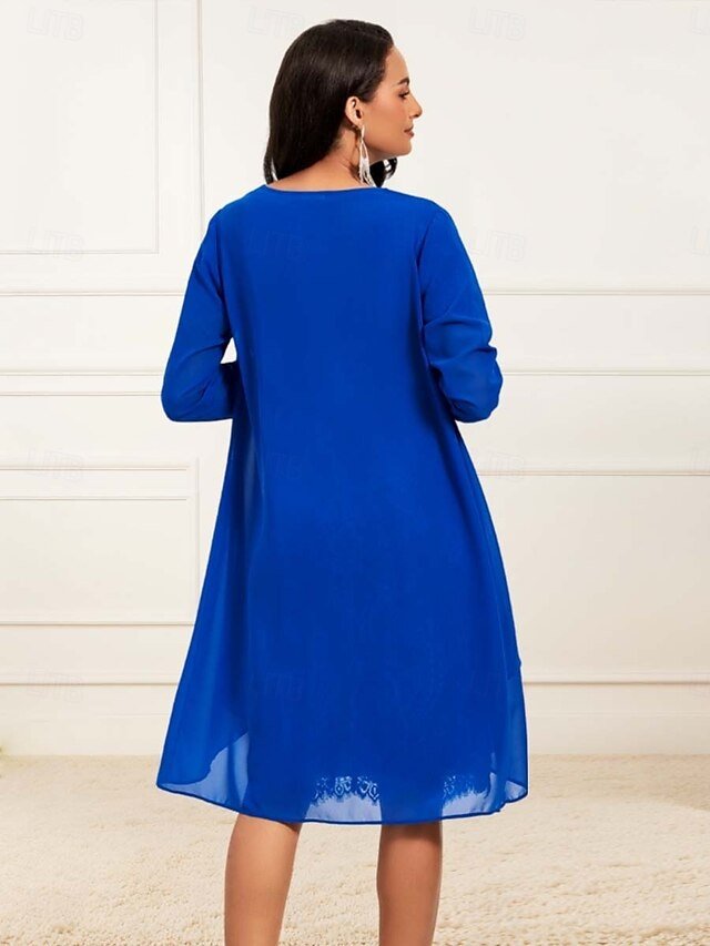 Formal Ruched Solid Crew Neck Short Sleeve Mini Knee Length Dress - Image 2